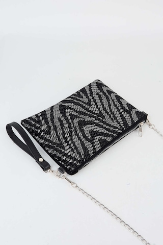Vivaq Kadın Zikzak Gümüş Taşlı Süet Bilek Askılı Ve Zincir Askılı Portföy El Ve Clutch Çanta SİYAH