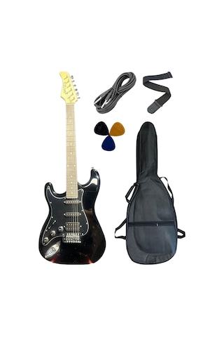 Siyah Solak Elektro Gitar Kılıf-pena-kablo-askı