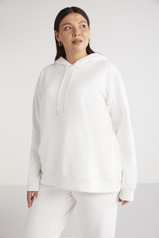 ETHIQUET TEREZABB Kadın Içi Polarlı Yumuşacık Comfort Fit Kapüşonlu Kanguru Cep Beyaz Büyük Beden Sweatshirt