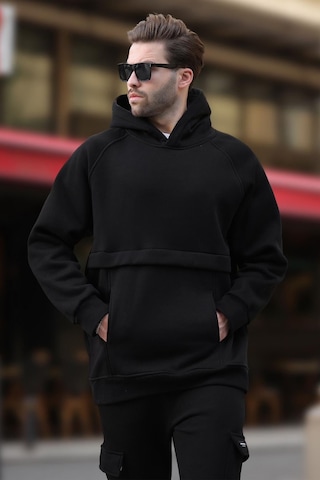 Madmext Siyah Kapüşonlu Cep Detaylı Erkek Sweatshirt 7092 Siyah