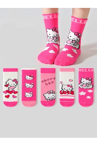 Hello Kitty Çocuk Yüksek Konçlu Hello Kitty Çoraplar 5 Çift 468315366 Pembe