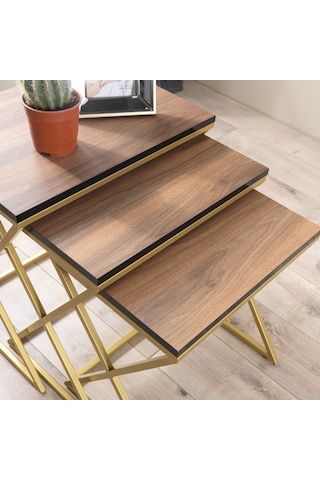 Venedik Gold Metal Ayaklı,Ceviz Kaplama Mdf'Li Zigon Sehpa
