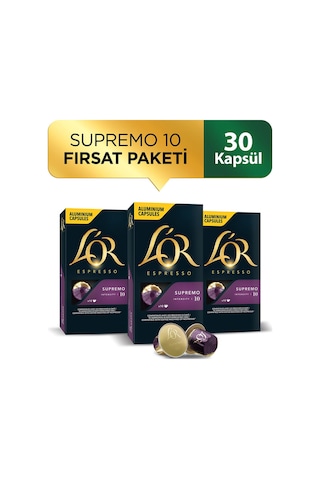 L'or Supremo Intensity 10 Nespresso Uyumlu Kapsül Kahve Fırsat Paketi 10 x 3 Paket