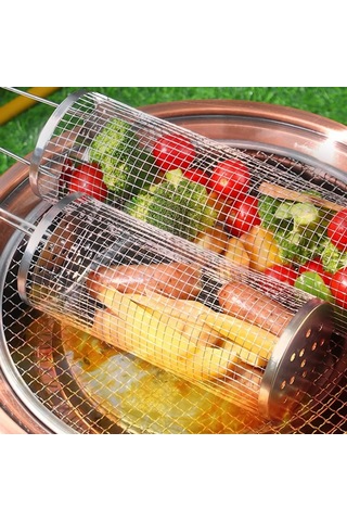 Saplı, Silindirik Paslanmaz Çelik Izgara Sepeti, Dış Mekan Izgara Sebze Izgara Ağı Borusu, Izgara Ağı, 30,5 Cm