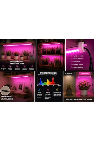 30 Cm Full Spektrum Led Bitki Yetiştirme Lambası - Fotosentez Destekleyici Pembe Işık