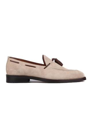 Shoetyle - Bej Süet Deri Püsküllü Erkek Klasik Ayakkabı 250-7951-842-bej