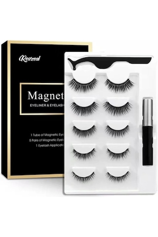 Reazeal Manyetik Kirpikler Ve Eyeliner Seti Doğal Takma Kirpik,