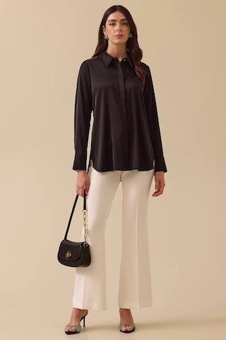 Seçil Kadın Gizli Düğmeli Saten Gömlek 0038 Siyah Siyah