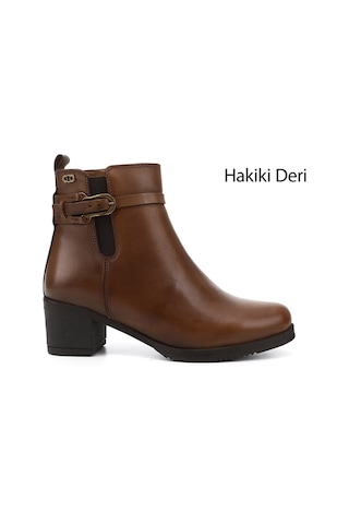 Gönderi(R) Gönderi R Taba Antik Fermuarlı Kalın Topuklu Hakiki Deri Bot Taba