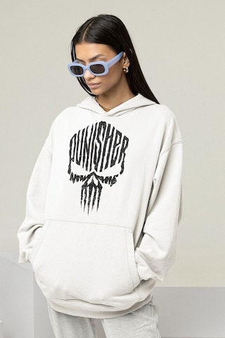 Sevbano Özel Tasarım Punisher Baskılı Unisex Oversize Marvel Hoodie Beyaz