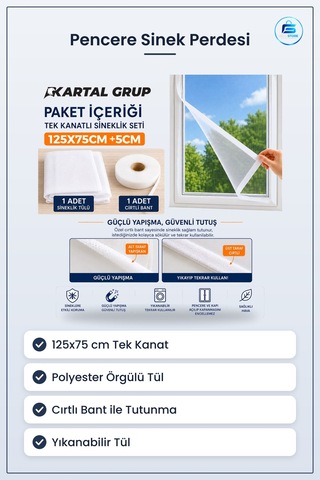 Sinek Perdesi Pencere Sineklik 125x75 Cm Tek Kanat Polyester Örgü