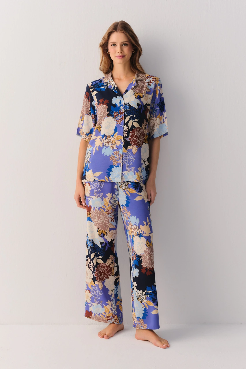 Suwen Flowery Night Pantolon Sh26404624846 Çiçek Desenli