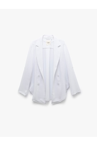 Koton Katlama Detaylı Krep Kumaş 3/4 Kol Kruvaze Uzun Oversize Blazer Ceket Kırık Beyaz 5sak50002ew Ekru