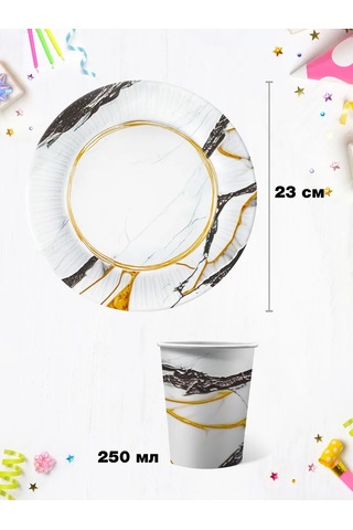 Nd Plej Tek Kullanımlık Sofra Takımı Tabak Ve Bardak Seti Beyaz Mermer 320844523 25