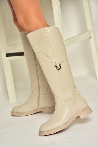 Fox Shoes T973600609 Bej Düz Taban Kadın Çizme Bej-suni Deri Bej