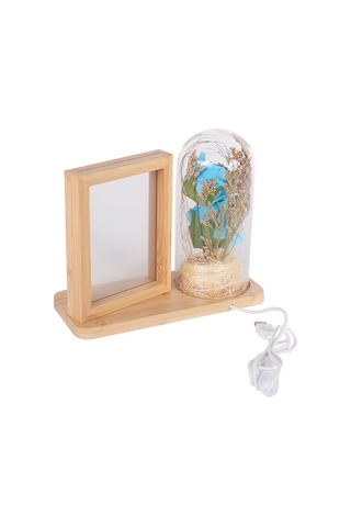 Kişiye Özel Led'li Ahşap Güllü Cam Fanus Çerçeve