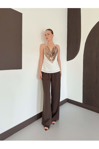 Verymoda Pullu Askılı Bluz D3079 Krem Bakır