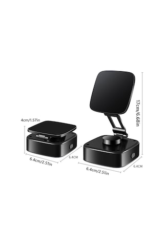 Gajeena Magsafe Uyumlu Metal Araç Telefon Tutucu - 360 Döner, Katlanabilir, Elektrikli Süspansiyon, Tüm Telefonlara Uygun Siyah
