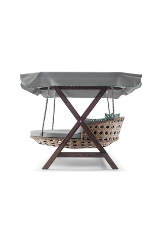Dominik Swing Ahşap Rattan Salıncak Dış Mekan Bahçe Balkon Ceviz