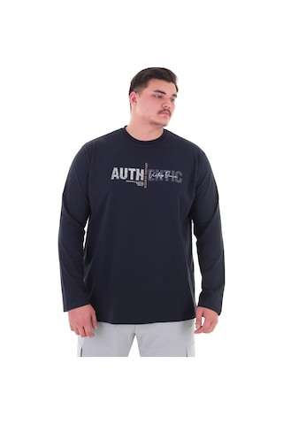 Erkek 115-155 Kilo Arası İçin Uygun Uzun Kol Bisiklet Yaka Mevsimlik Baskılı İnce Sweatshirt Lacivert