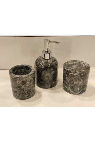 Siyah Mermer 3'lü Banyo Seti Beyaz
