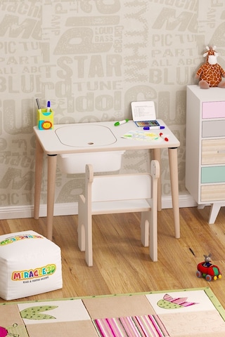 Miracle 3d Çocuk Oyun Etkinlik Çalışma Masası Ve Sandalye Aktivite Masası Beyaz