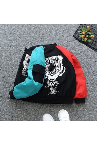 Modavals Kaplan Baskılı İçi File Su Geçirmez Erkek Çocuk Yağmurluk - Siyah