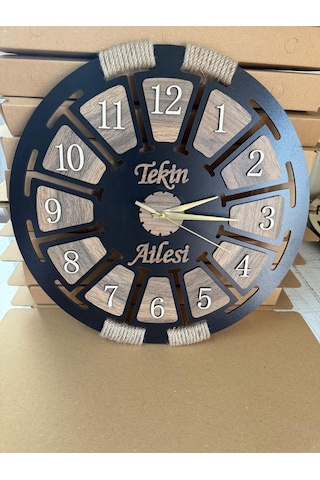 Kişiye Özel Ahşap Dekoratif Halatlı Duvar Saati ÇOk Renkli