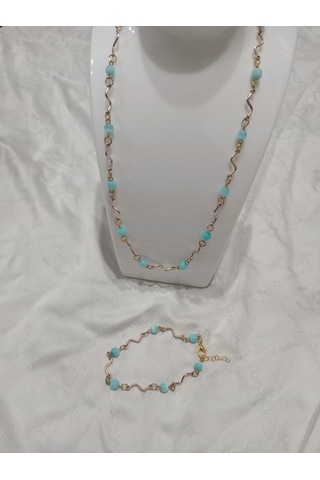 Kedigözü Mavi Kolye Ve Bileklik Takımı Mavi