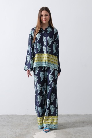 Desenli Saten Bol Takım - İndigo İndigo