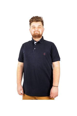 Mode Xl Battal Beden Erkek Tshirt Polo Yaka Nakışlı Klasik Pike 20553 Lacivert 001