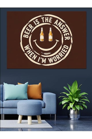 Gülen Yüz Emojili "beer İs The Answer " Bira Cevaptır Sloganı Dekoratif Kanvas - Mdf Ahşap Tablo