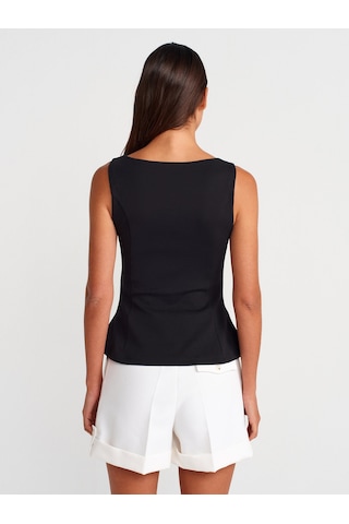 Dilvin 21001 Kayık Yaka Peplum Top-siyah Siyah