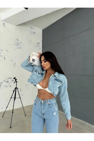 Havens Aleya Denim Crop Ceket Mavi
