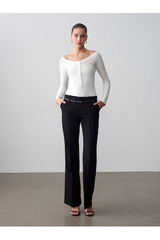 Dilvin 72677 Kemerli Düz Kesim Pantolon-siyah