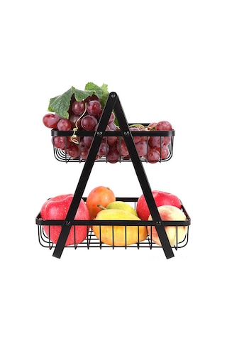 Sınır Ötesi E-ticaret İskandinav Katlanabilir Çift Katmanlı Taşınabilir Dökme Demir Sepet Mutfak Depolama Sepeti Depolama Rafı Meyve Sepeti Kc-sgl861 Siyah Siyah