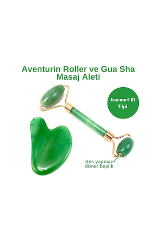 Yıldız Doğal Taş Sertifikalı A+nturin Roller + Gua Sha Doğal Taş Masaj Aleti