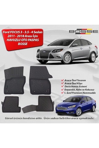 Ford Focus 3 Paspas Araca Özel SEDAN 2011 2014 BOSSE 3D Havuzlu Oto Paspas