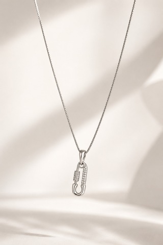Balenbi Jewelry Kadın Taşlı Karabina Figürlü Gümüş Renk Kararmaz Çelik Kolye 1156