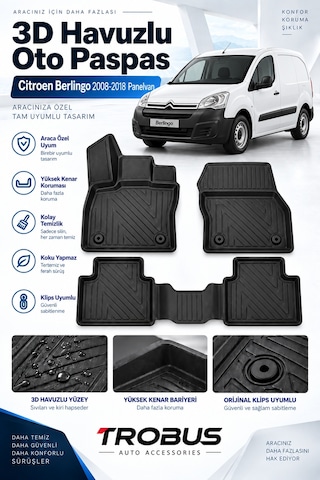 Citroen Berlingo Panelvan 2015 Karbon Desenli Premium 3d Havuzlu Oto Paspas 2 Parça Ön Takım