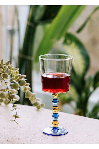 The Mia Bead Şarap Kadehi Mavi 300 Ml Şeffaf