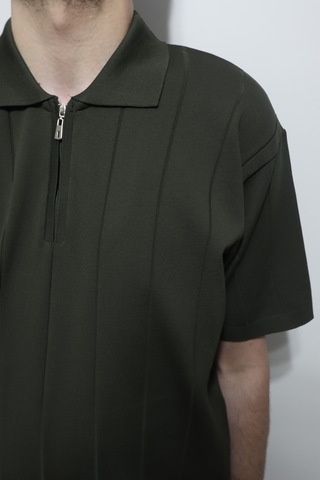 Santa Dmctekstil Erkek 2500 Çizgili Spor Kesim Rahat Kalıp Polo Yaka Battal Triko T-shirt Haki