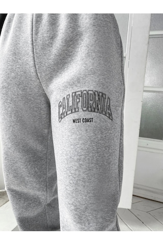 Unisex Rahat Kalıp California Baskılı Paçası Lastikli Eşofman Alt Gri