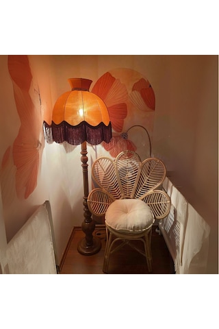 Kiremit Renk Kadife Lambader Kahve Ahşap Ayak Vintage 50x170cm Lm01300 Kiremit