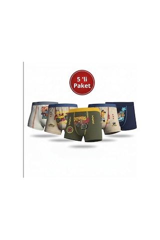 Orivra 5'li Erkek Çocuk Boxer Seti Pamuklu Esnek Desenli İç Çamaşırı Paketi Çok Renkli