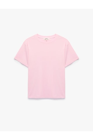 Koton Pamuklu Kısa Kollu Bisiklet Yaka Oversize Basic Tişört Pembe 6sak50524ek Gül