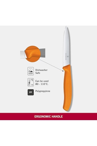 Victorinox Sivri Uç Düz Soyma Bıçağı 10 CM Turuncu