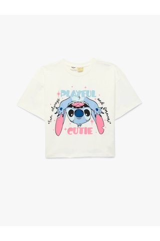 Koton Lisanslı Stitch Baskılı Ekru Kız Çocuk T-shirt 6skg10180ak Ekru