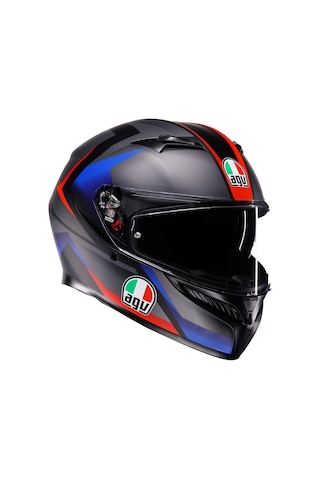 Agv K3 Mplk Striga Kapalı Kask Mat Siyah Mavi