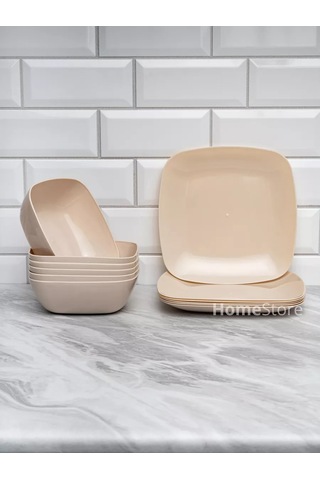 Al' Ternatıva Çorba Ve Yemek Tabakları Seti, Plastik, 6+6 Adet 199454270 Bej